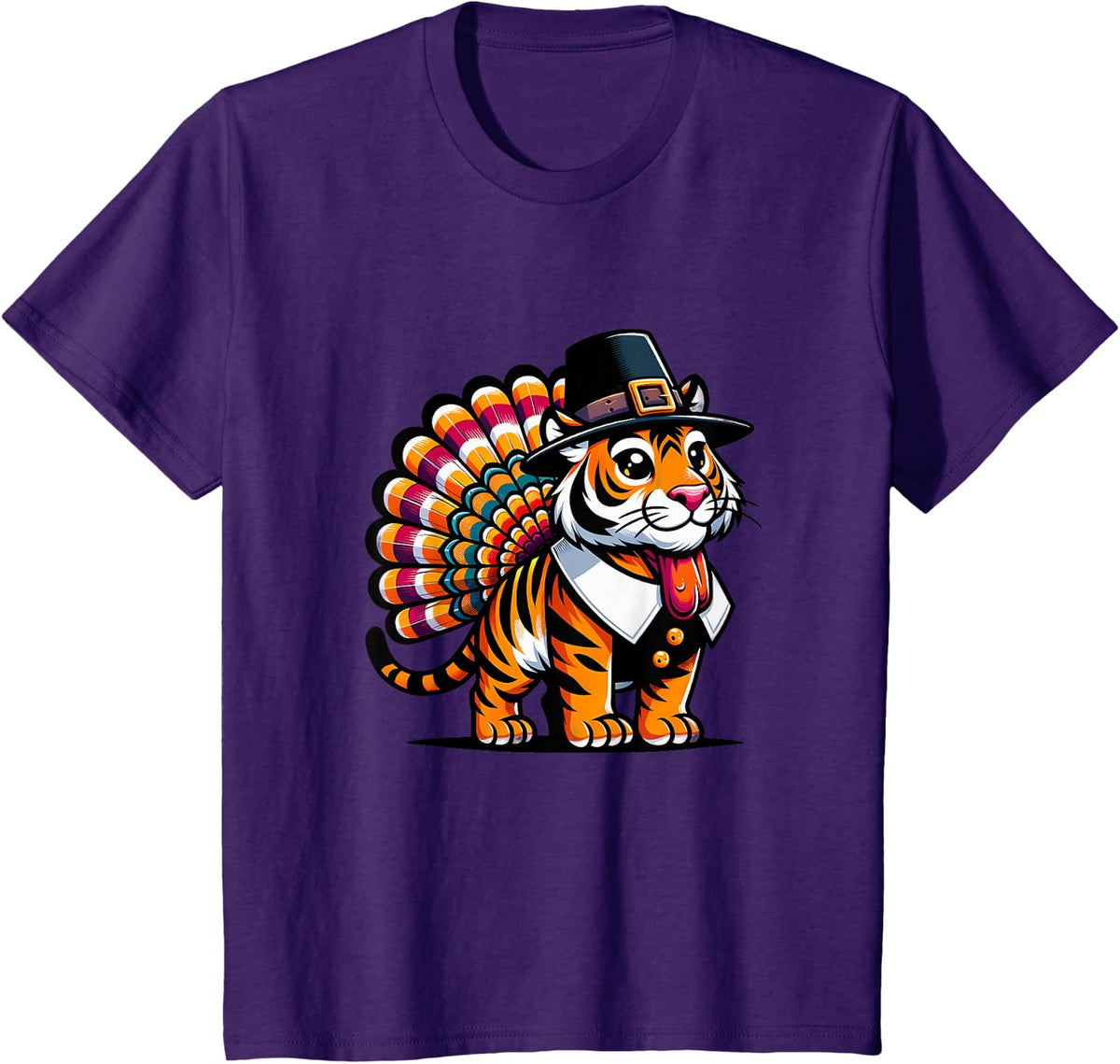 Humor Thanksgiving Turkey Bengal Tiger T-Shirt - Purple