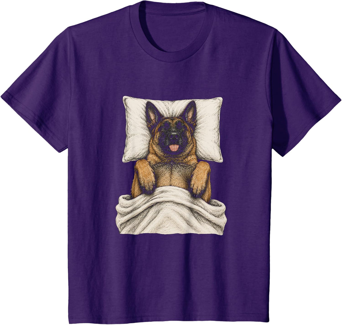 Belgian Malinois Sleeping Artwork Design T-Shirt - Purple