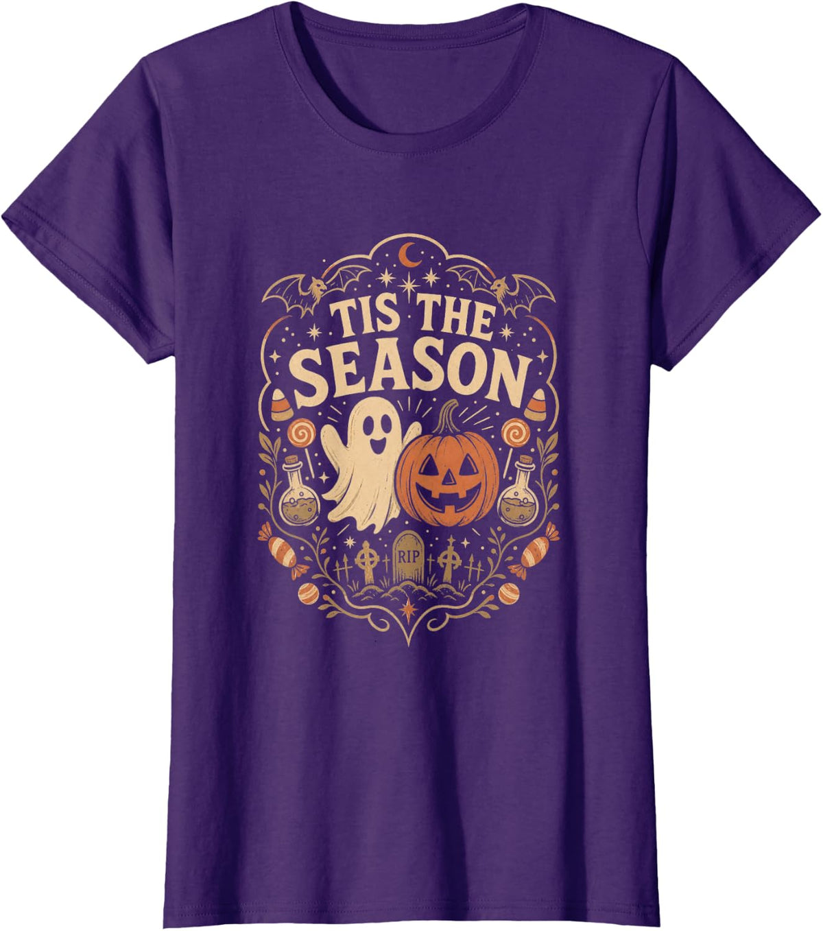 Halloween Ghost Pumpkin tis Season Spooky Costume T-Shirt - Purple
