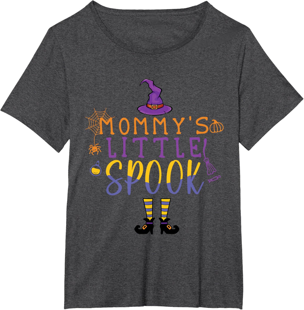 Funny Witch Mommy's Little Spook Fall Scary Halloween T-Shirt - Dark Heather Grey