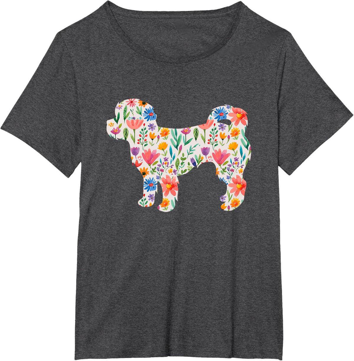 Shih Poo watercolor flowers design T-Shirt - Dark Heather Grey