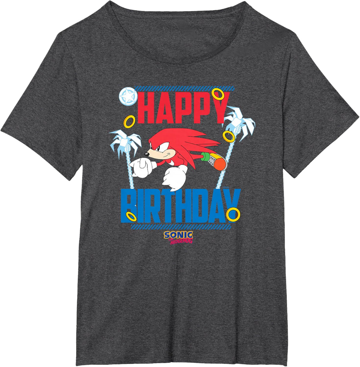 Sonic The Hedgehog Happy Birthday Knuckles Big Chest Poster T-Shirt - Dark Heather Grey