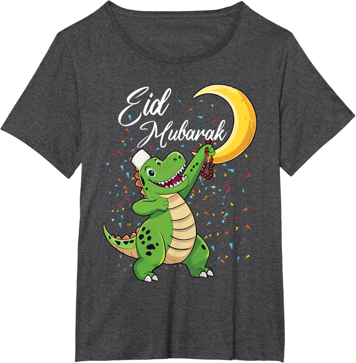 Eid Mubarak Dinosaur Happy Ramadan Islamic Muslim T-Shirt - Dark Heather Grey