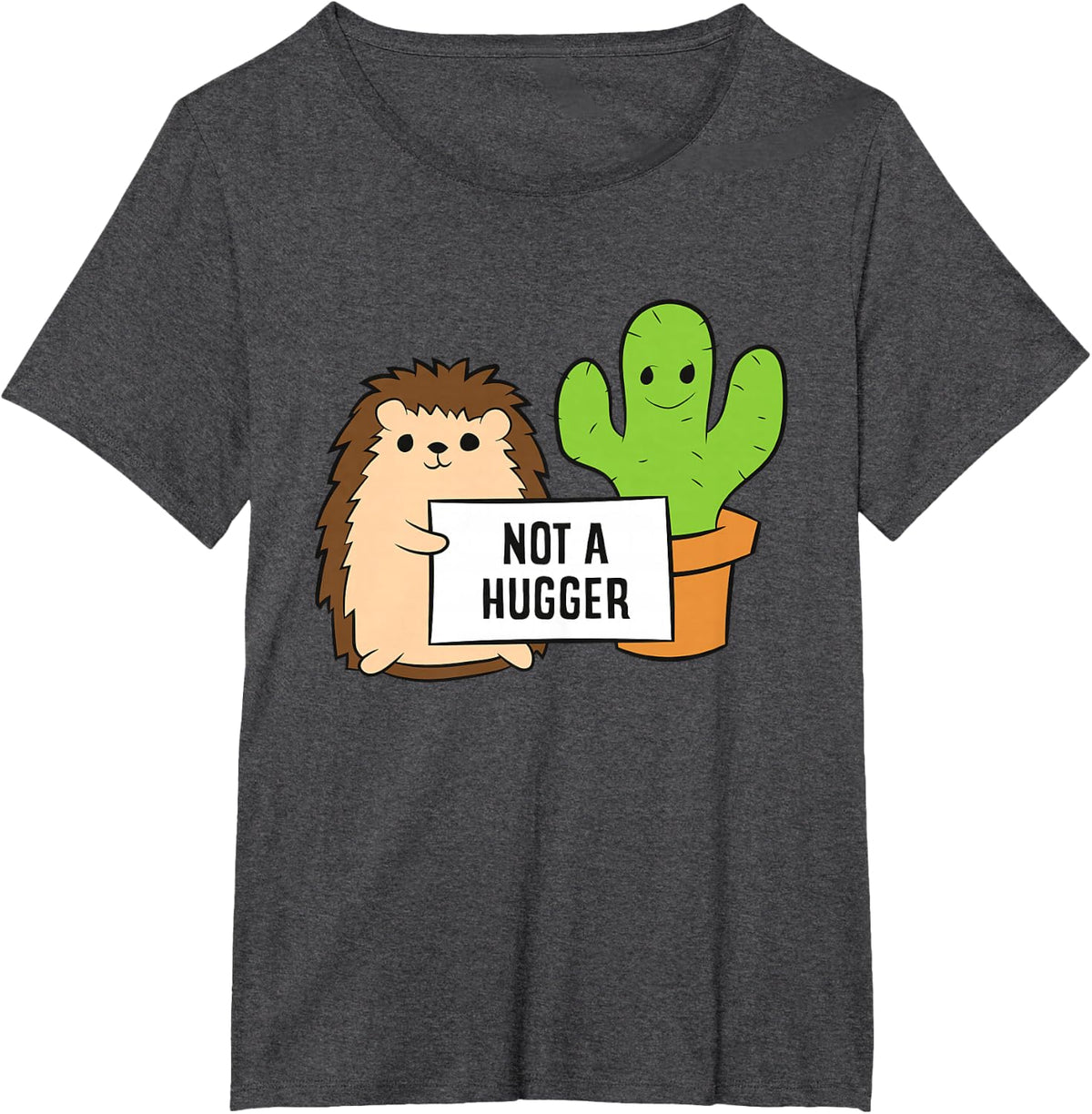 Funny Hedgehog Not A Hugger Cactus Hedgehog T-Shirt - Dark Heather Grey