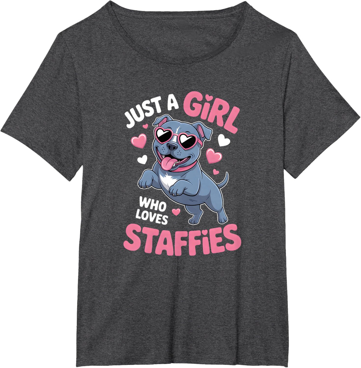 Girls Staffordshire Bull Terrier T-Shirt - Dark Heather Grey