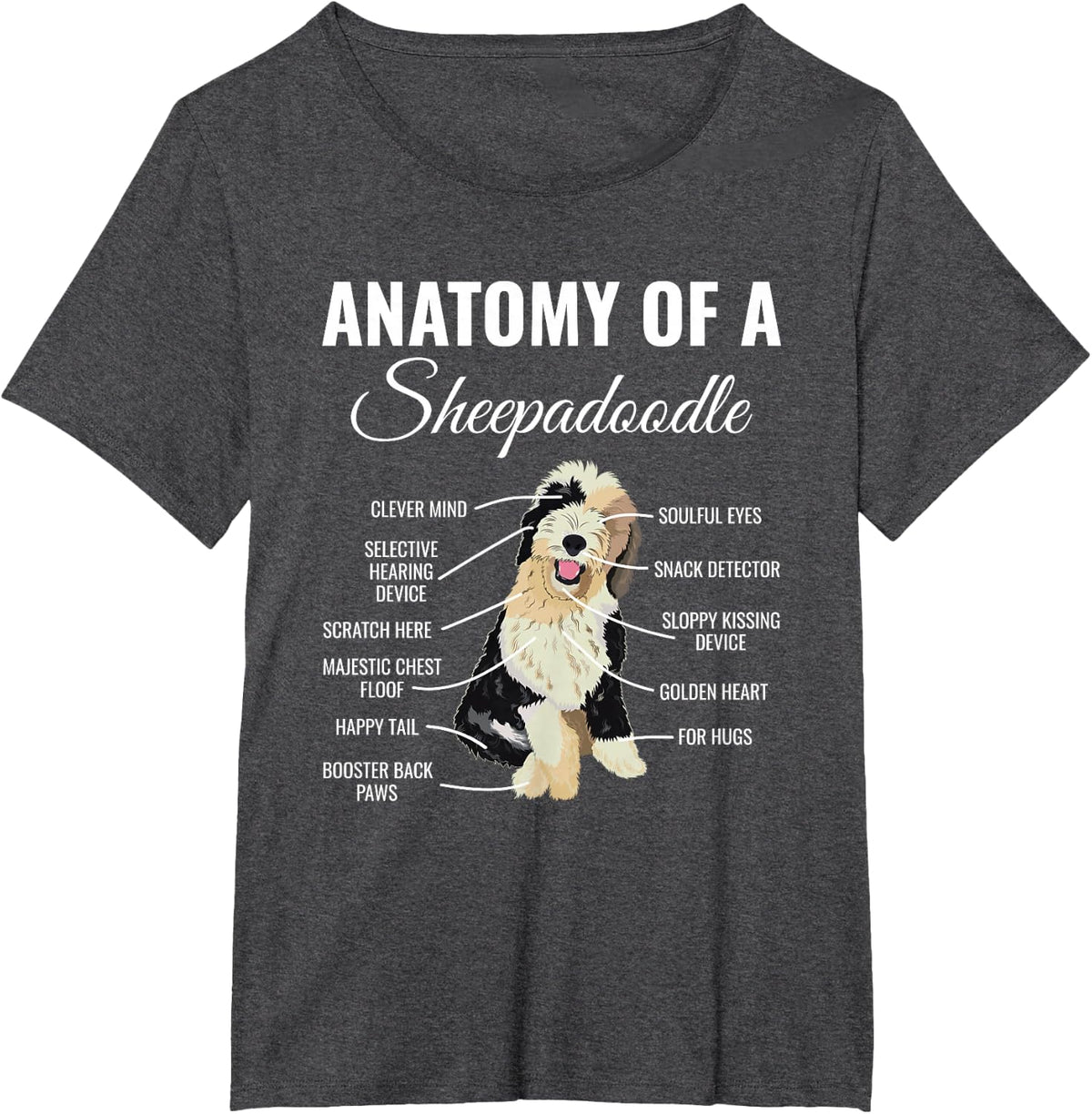 Sheepadoodle Doodle Dog T-Shirt Tee for Dog Lovers Men Women - Dark Heather Grey