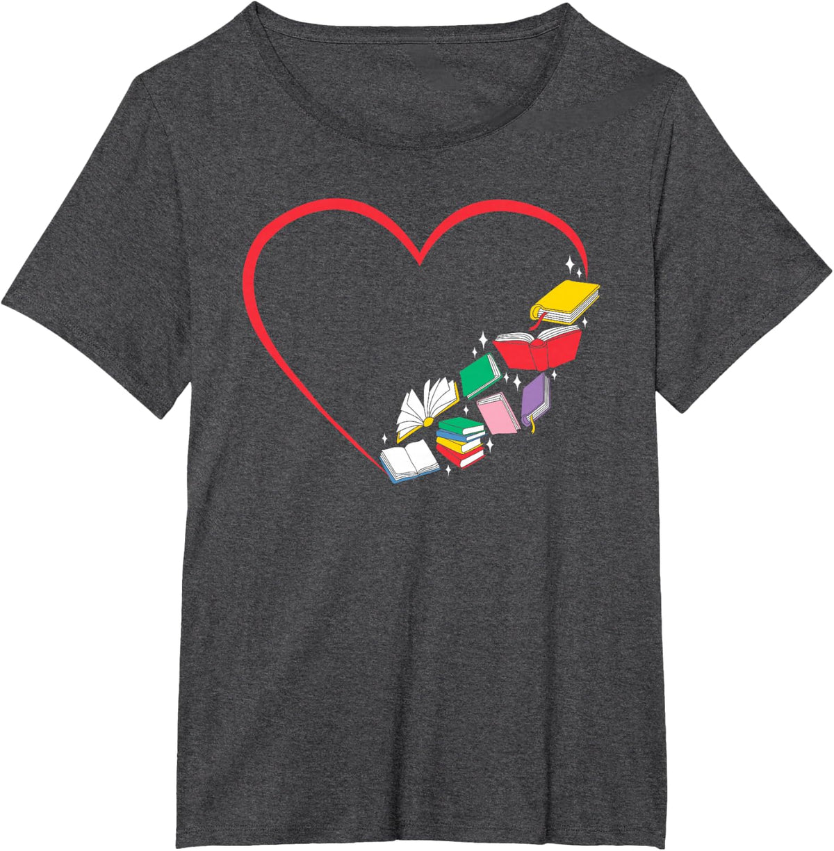 Book Reading Books Heart Tee - I Love Reading Shirt for Book Lovers T-Shirts - Dark Heather Grey