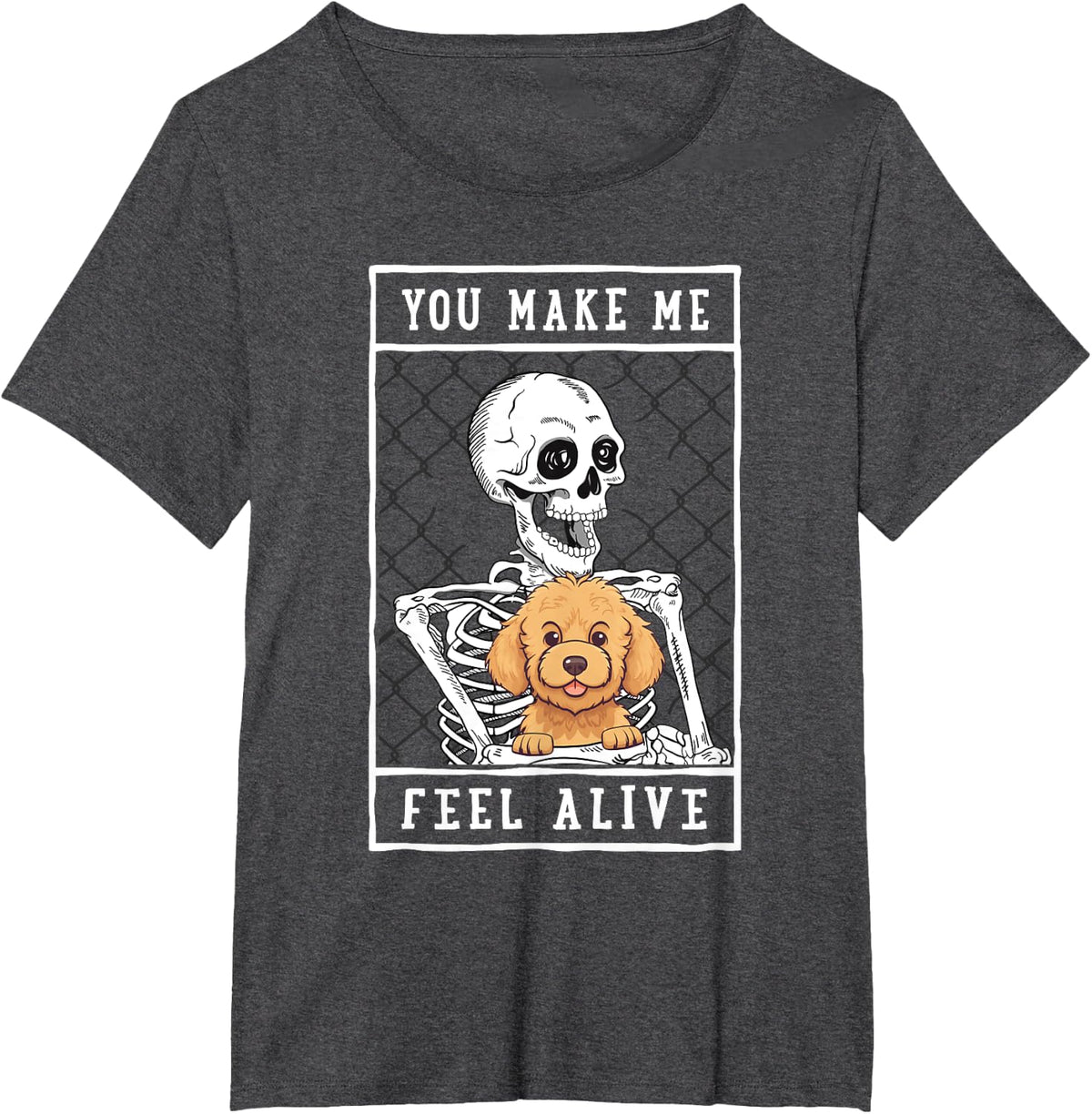 Goldendoodle Skeleton You Make Feel Halloween Me Alive T-Shirt - Dark Heather Grey