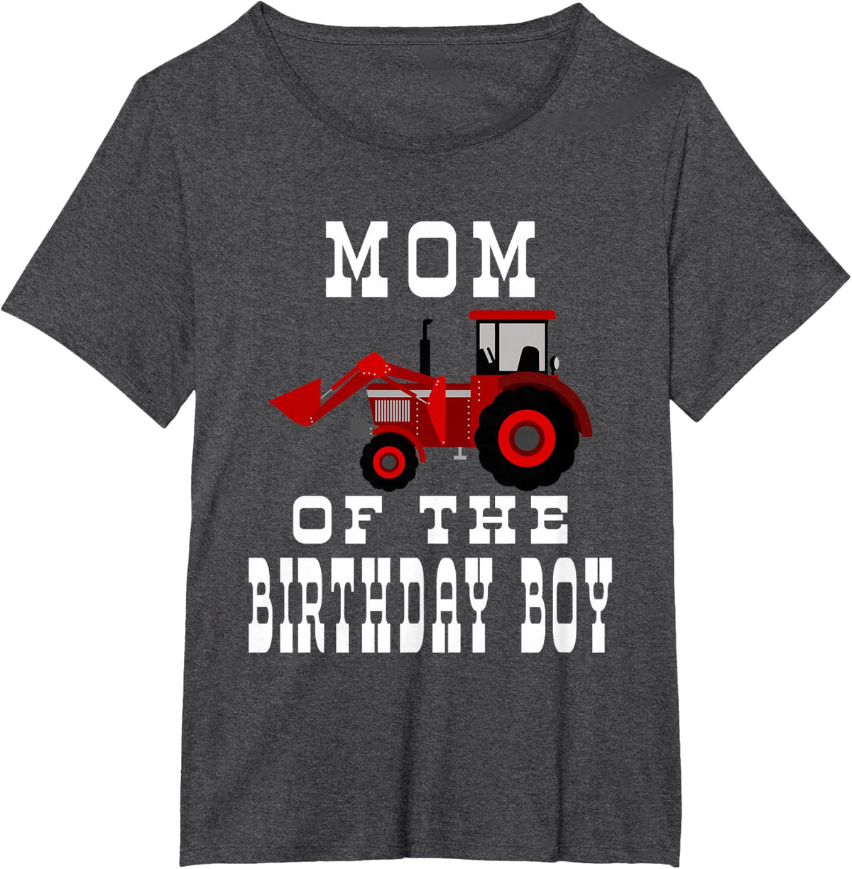 Mom of the Birthday Boy Red Farm Tractor Matching Party T-Shirt - Dark Heather Grey