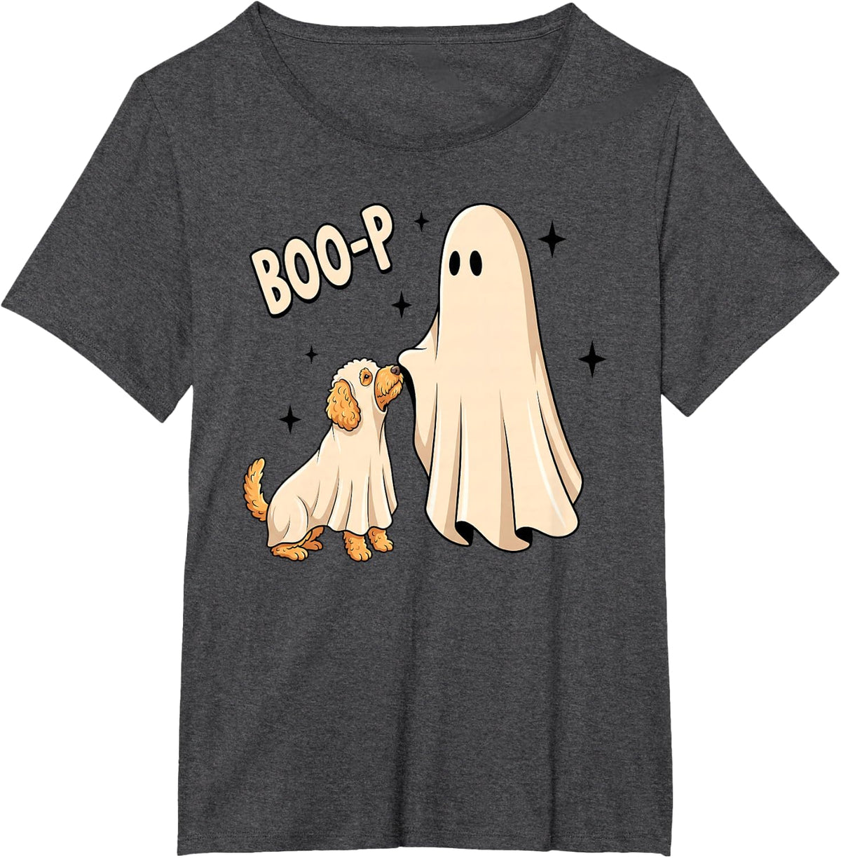 Boo P Ghost Boop Goldendoodle Cute Halloween Dog Meme T-Shirt - Dark Heather Grey