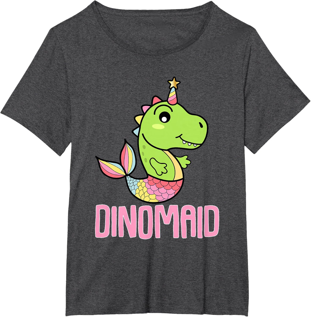 Dinosaur Mermaid Dinomaid Dino Puns T-Shirt - Dark Heather Grey