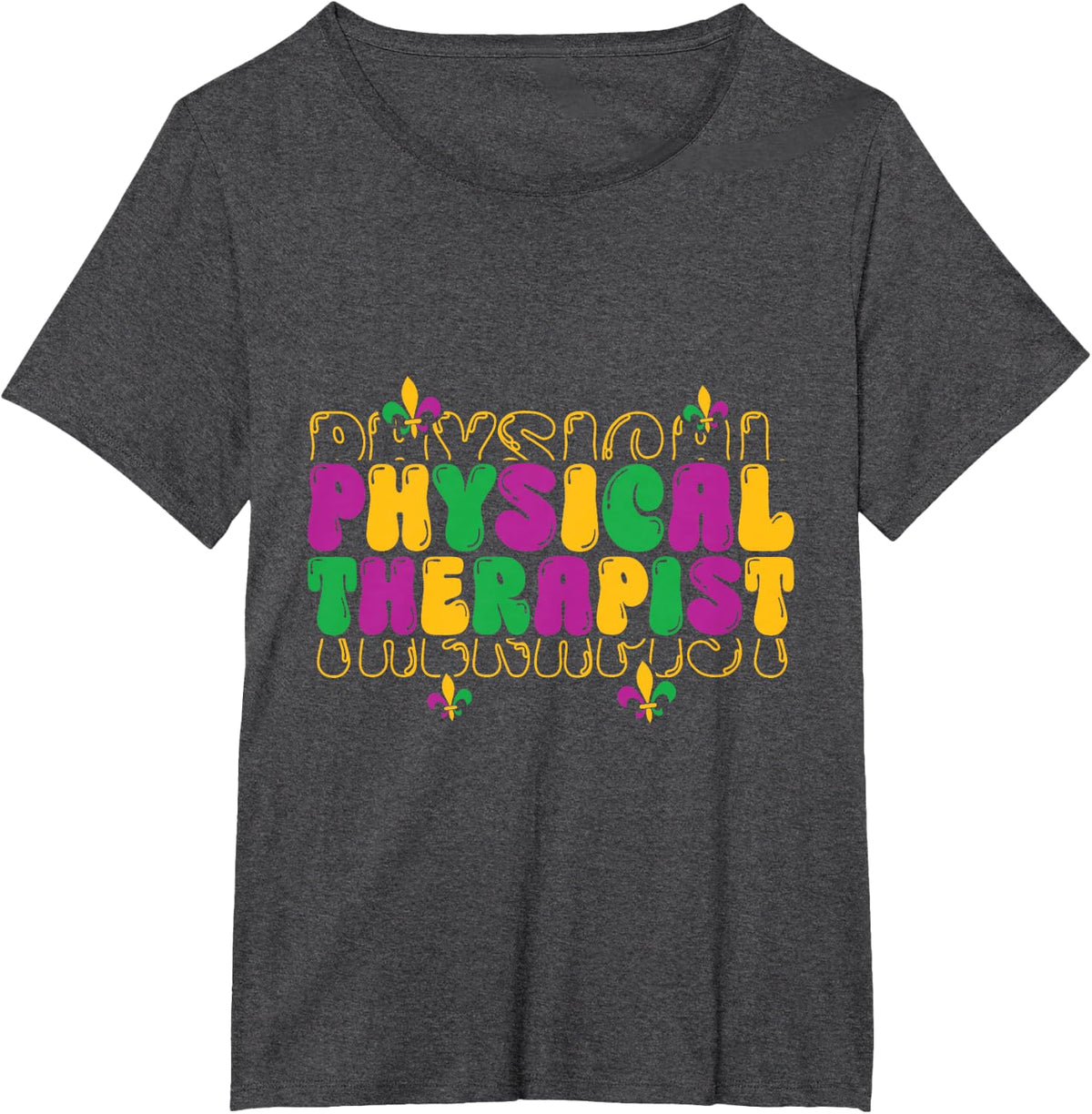 Retro Physical Therapist Mardi Gras Festival Fleur de lis T-Shirt - Dark Heather Grey