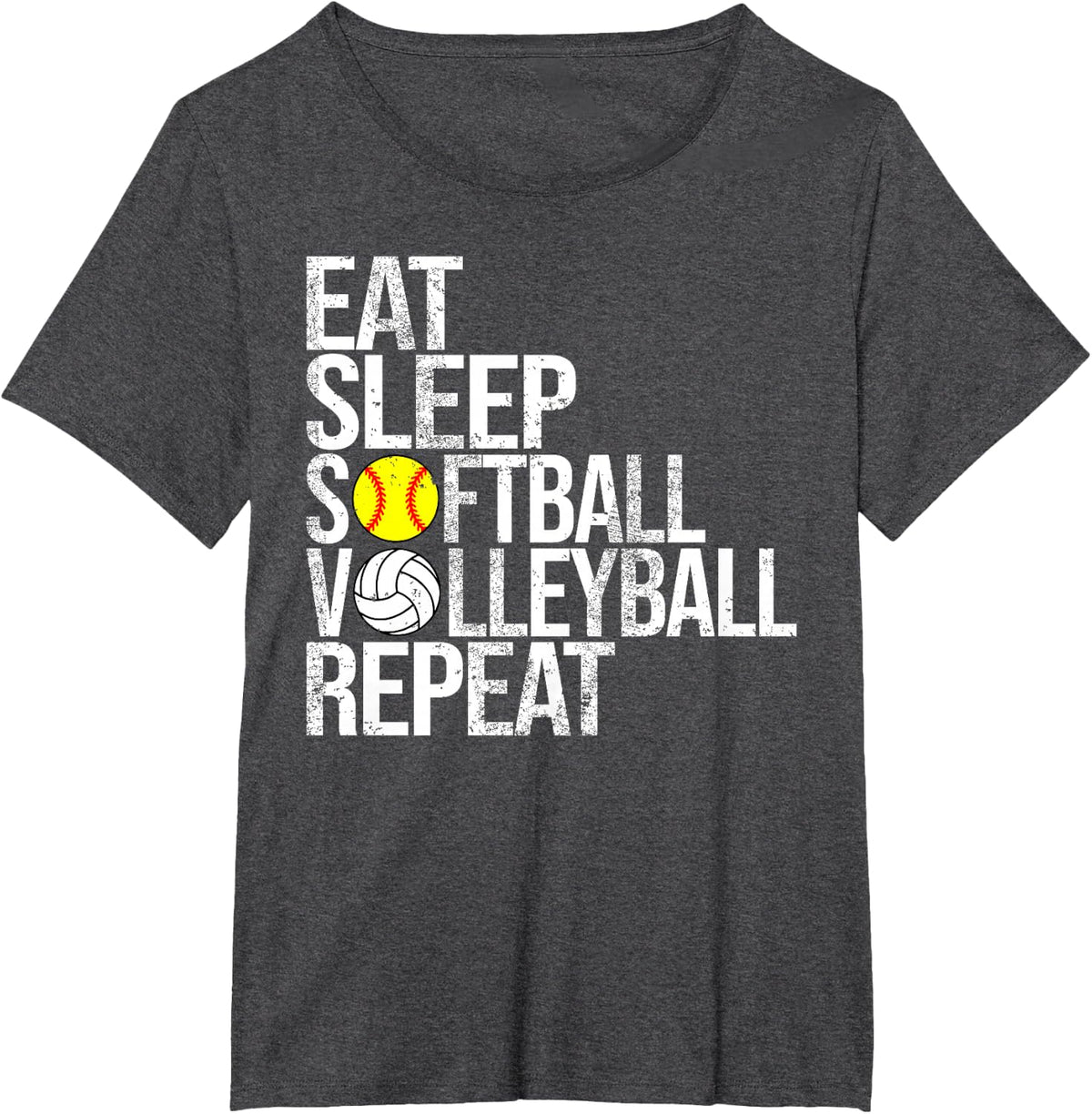 Eat Sleep Softball Volleyball Repeat Funny Ball T-Shirt - Dark Heather Grey
