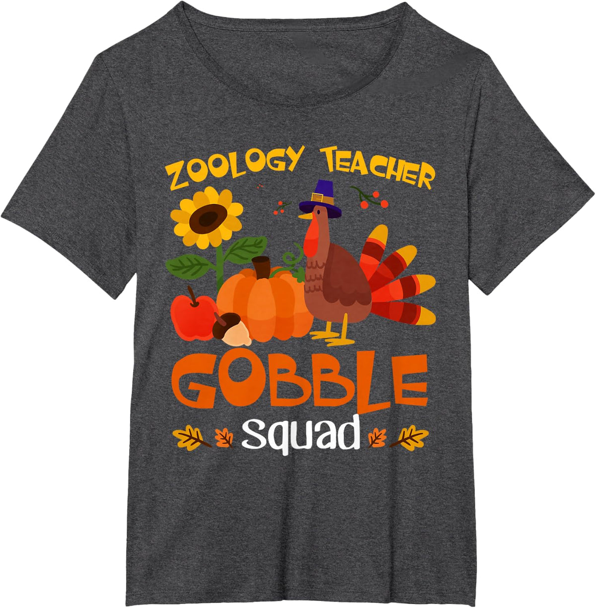 Zoology Teacher Gobble Squad Turkey Thanksgiving T-Shirt - Dark Heather Grey