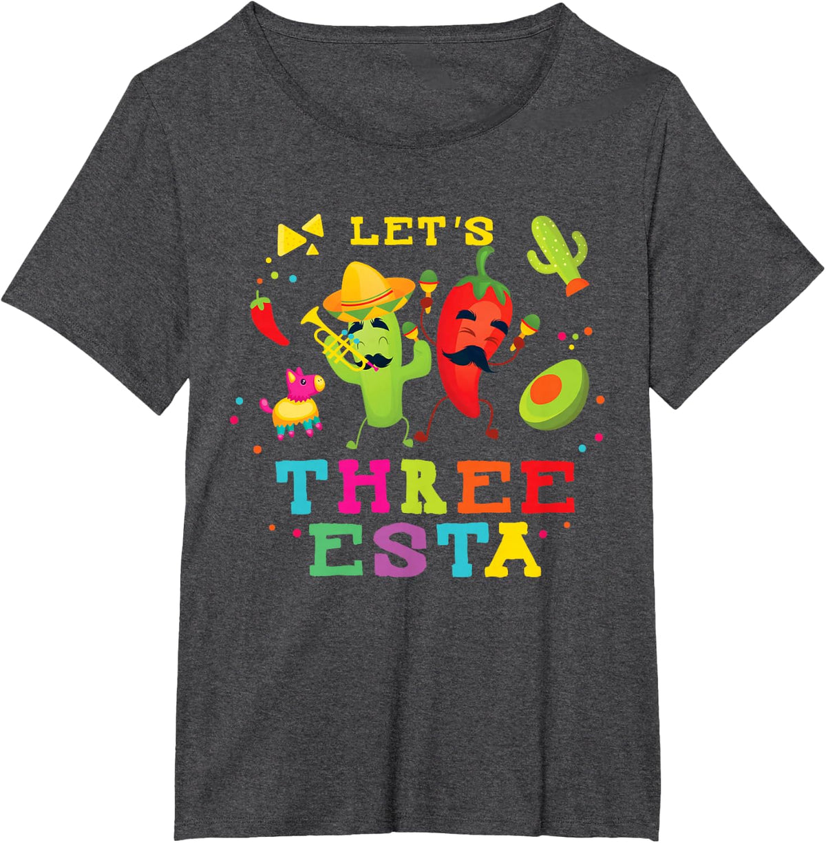 Mexican themed party 3rd birthday let's three esta birthday T-Shirt - Dark Heather Grey