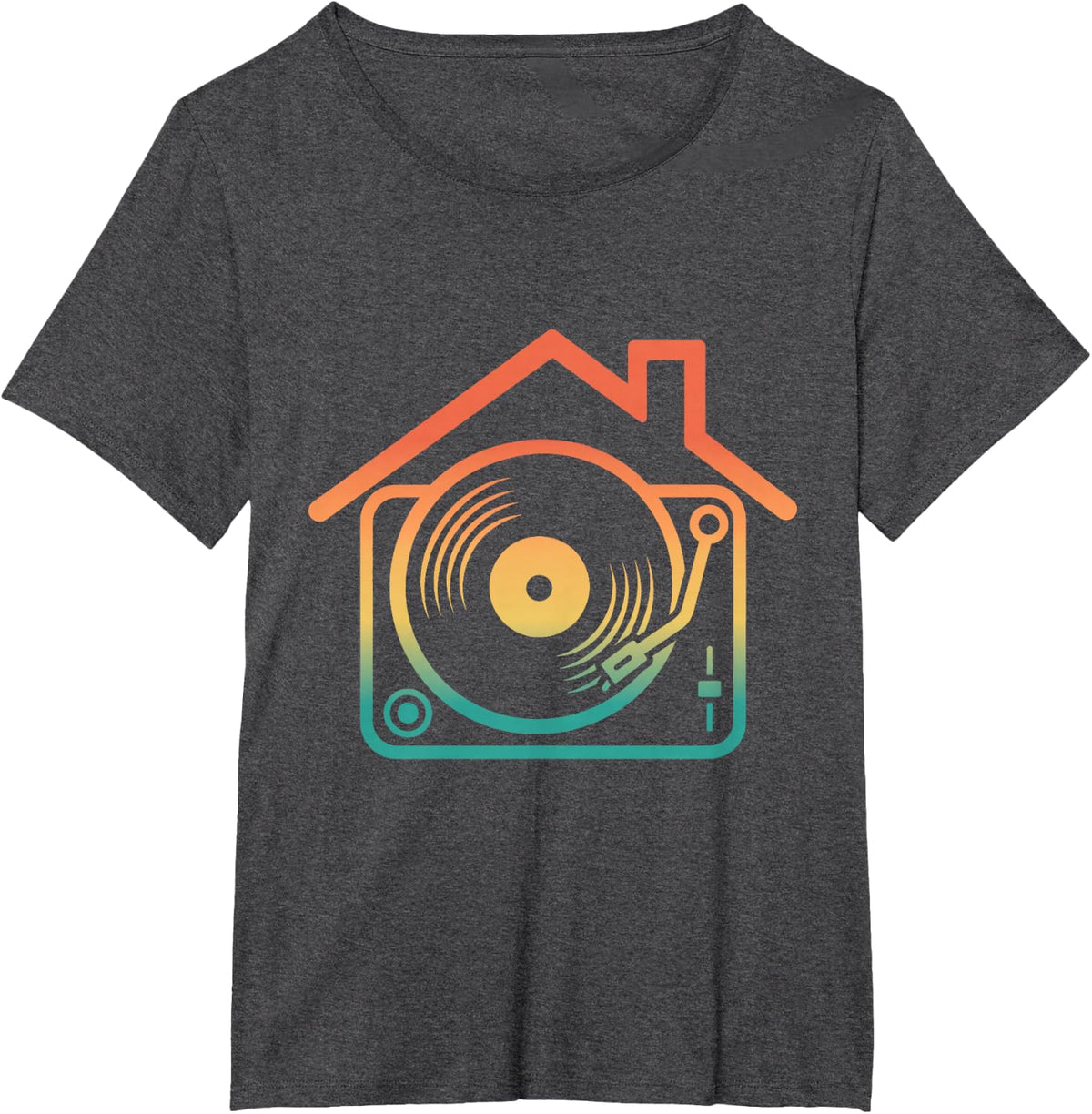 House Music DJ Vinyl Turntable Retro Gradient Art T-Shirt - Dark Heather Grey