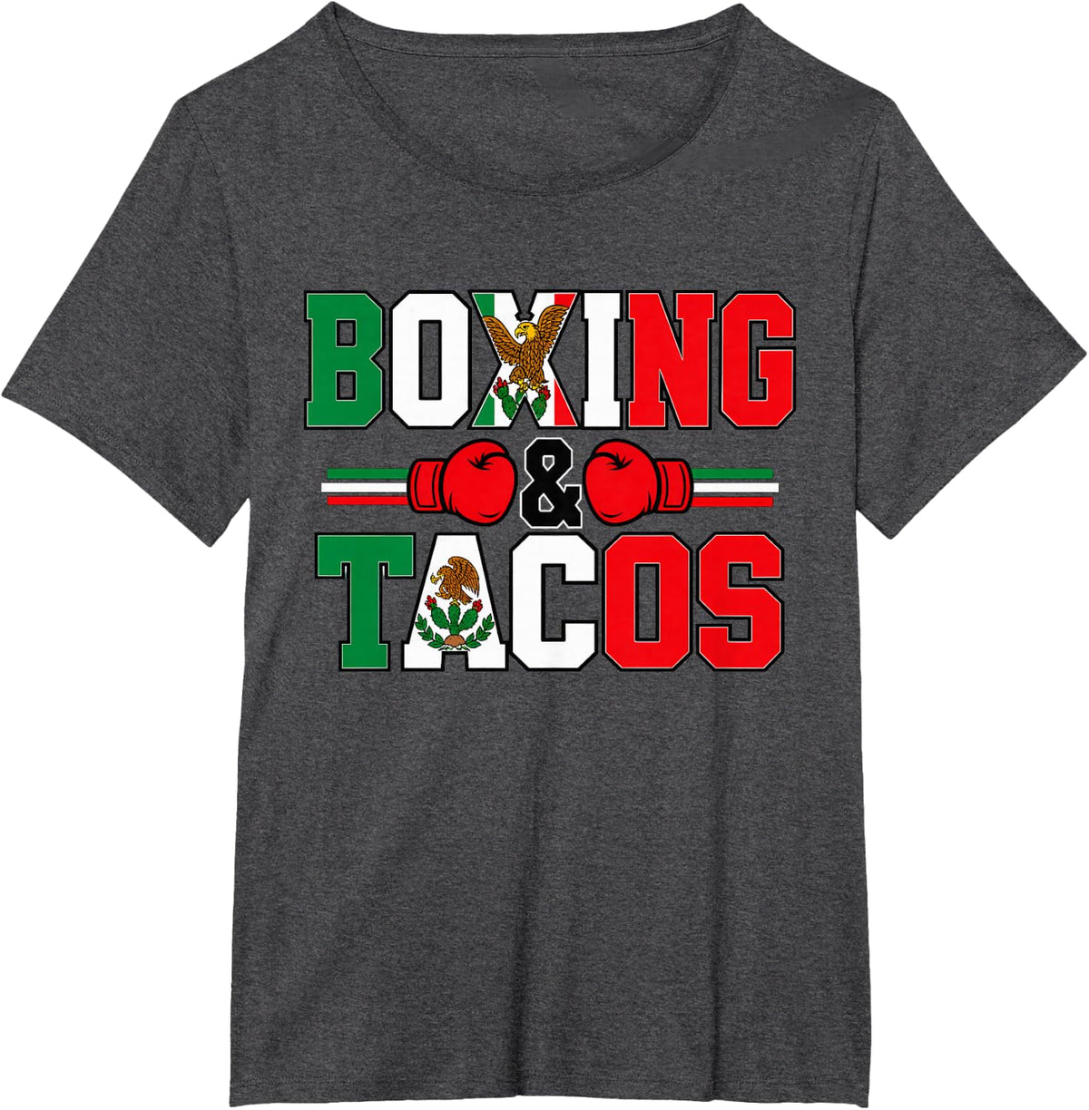 Boxing and Tacos Mexican Flag Men Women Cinco De Mayo T-Shirt - Dark Heather Grey