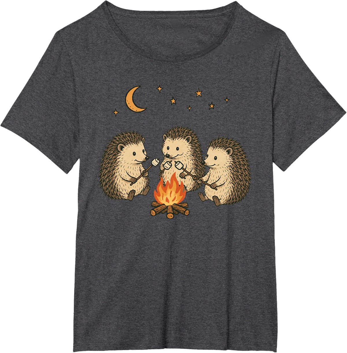 Cute Hedgehog Campfire Camping T-Shirt - Dark Heather Grey