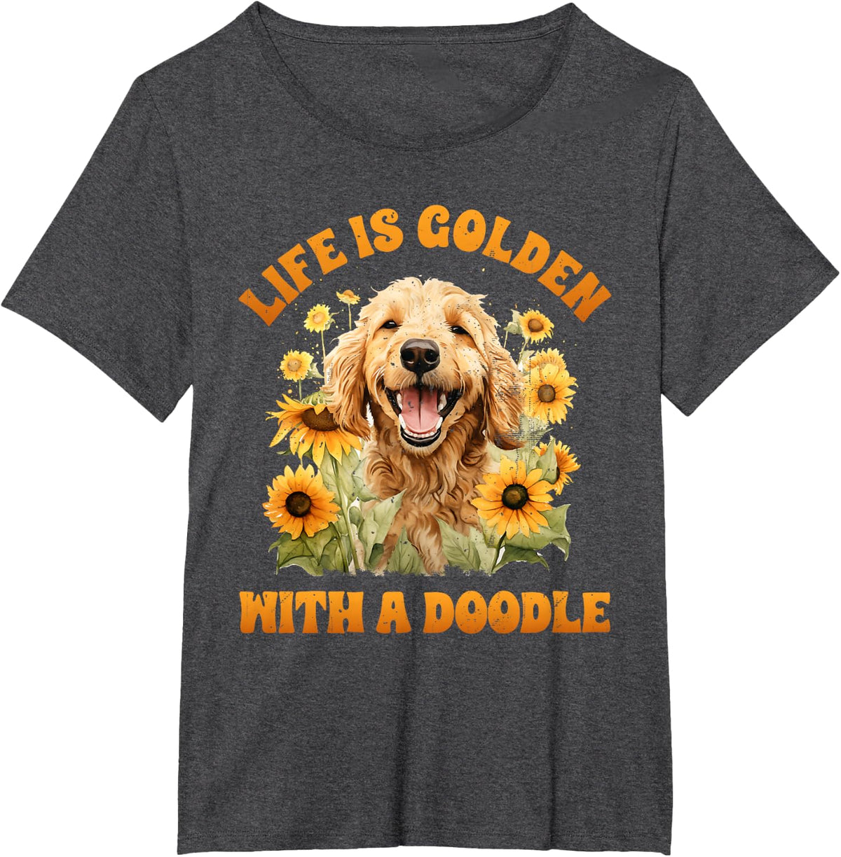Life is with a Doodle Dog Lover Goldendoodle T-Shirt - Dark Heather Grey