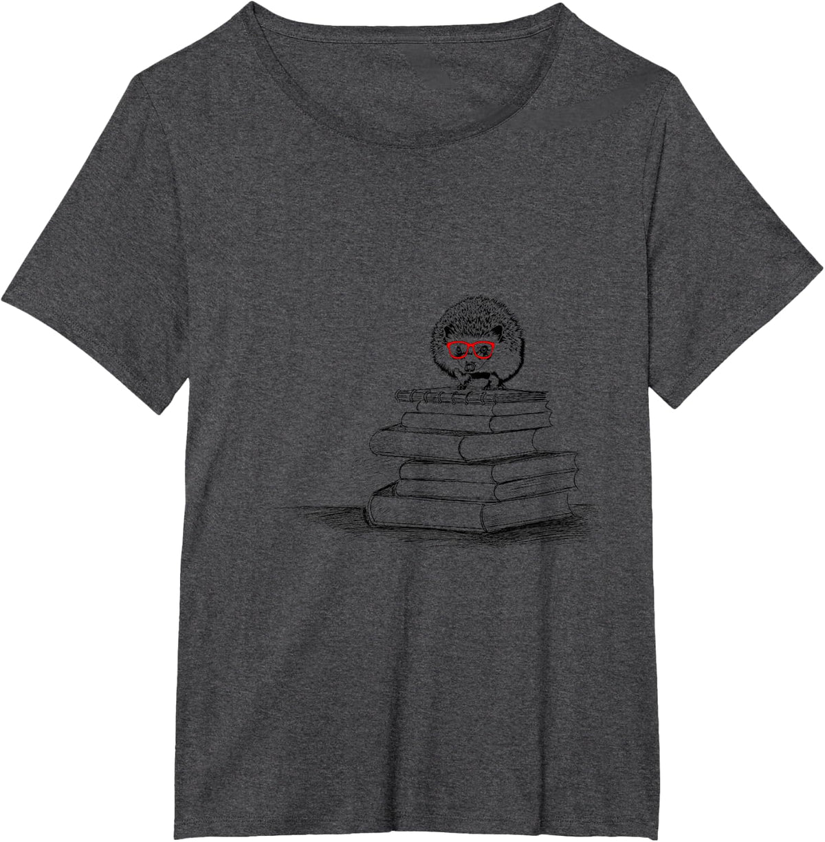 Cute Hedgehog Book Nerd Readers T-Shirt Tee for Book Lovers - Dark Heather Grey