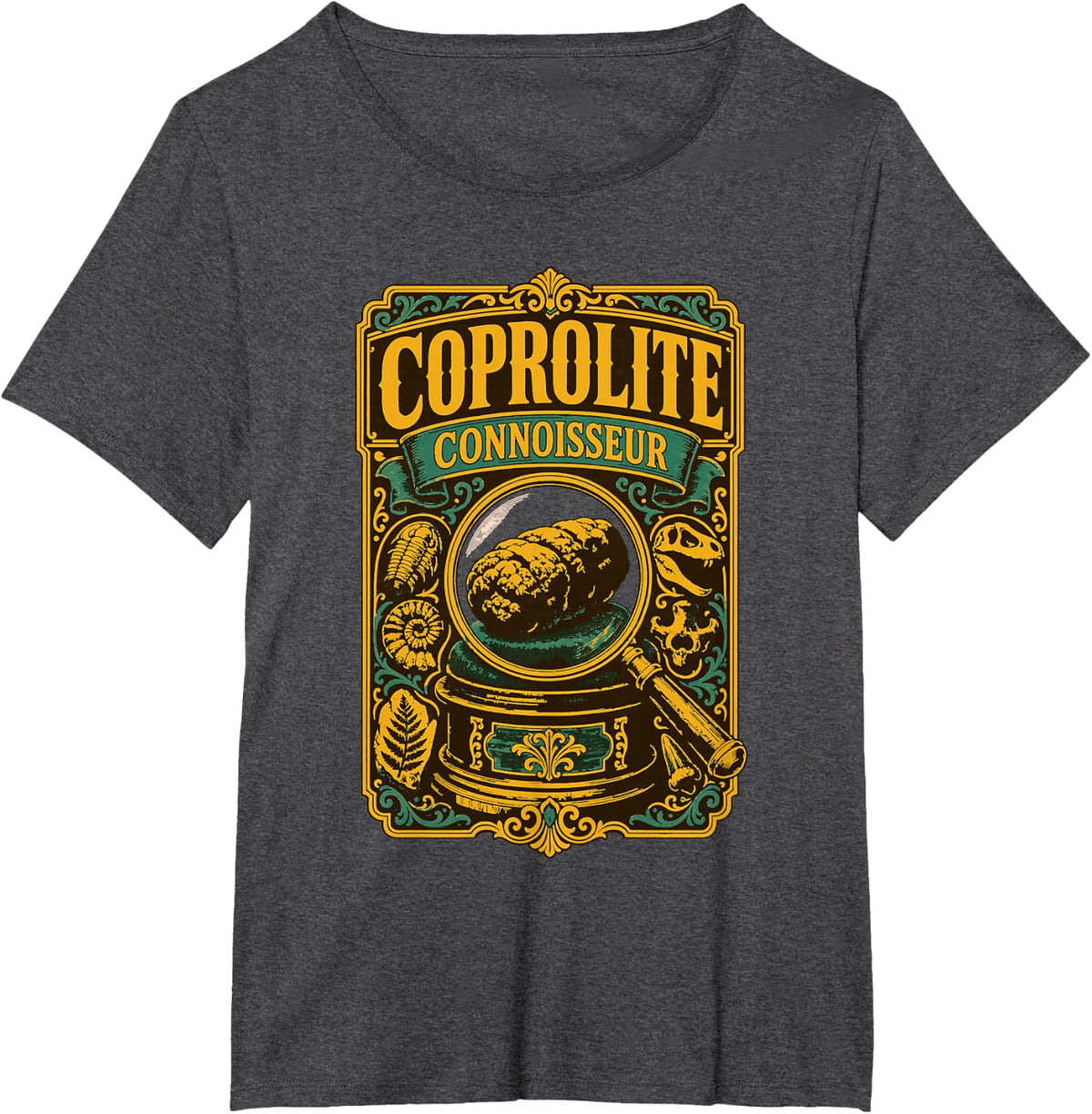 Coprolite Connoisseur Fossil Paleontologist T-Shirt - Dark Heather Grey