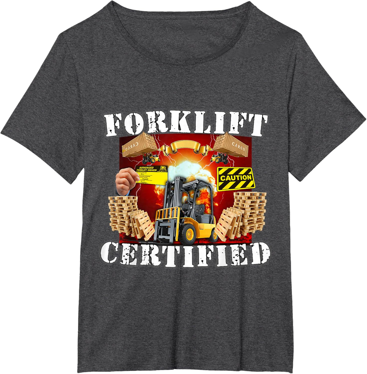 Forklift Certified Shirt, Funny Forklift Oddly Specific Meme T-Shirt - Dark Heather Grey