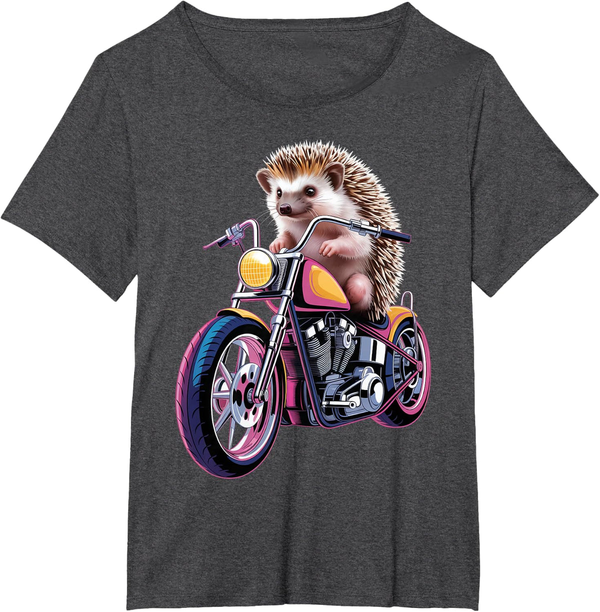 Cute Hedgehog on Motorcycle T-Shirt - Dark Heather Grey