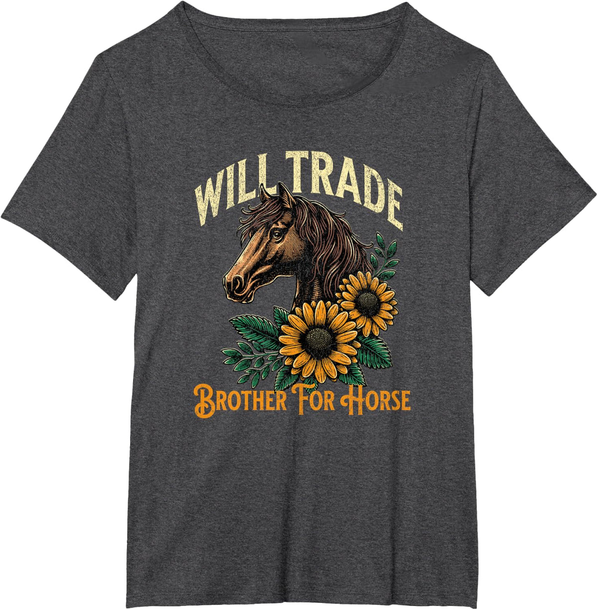 Horse Lover Will Trade Brother For Horse Funny Horseback T-Shirt - Dark Heather Grey