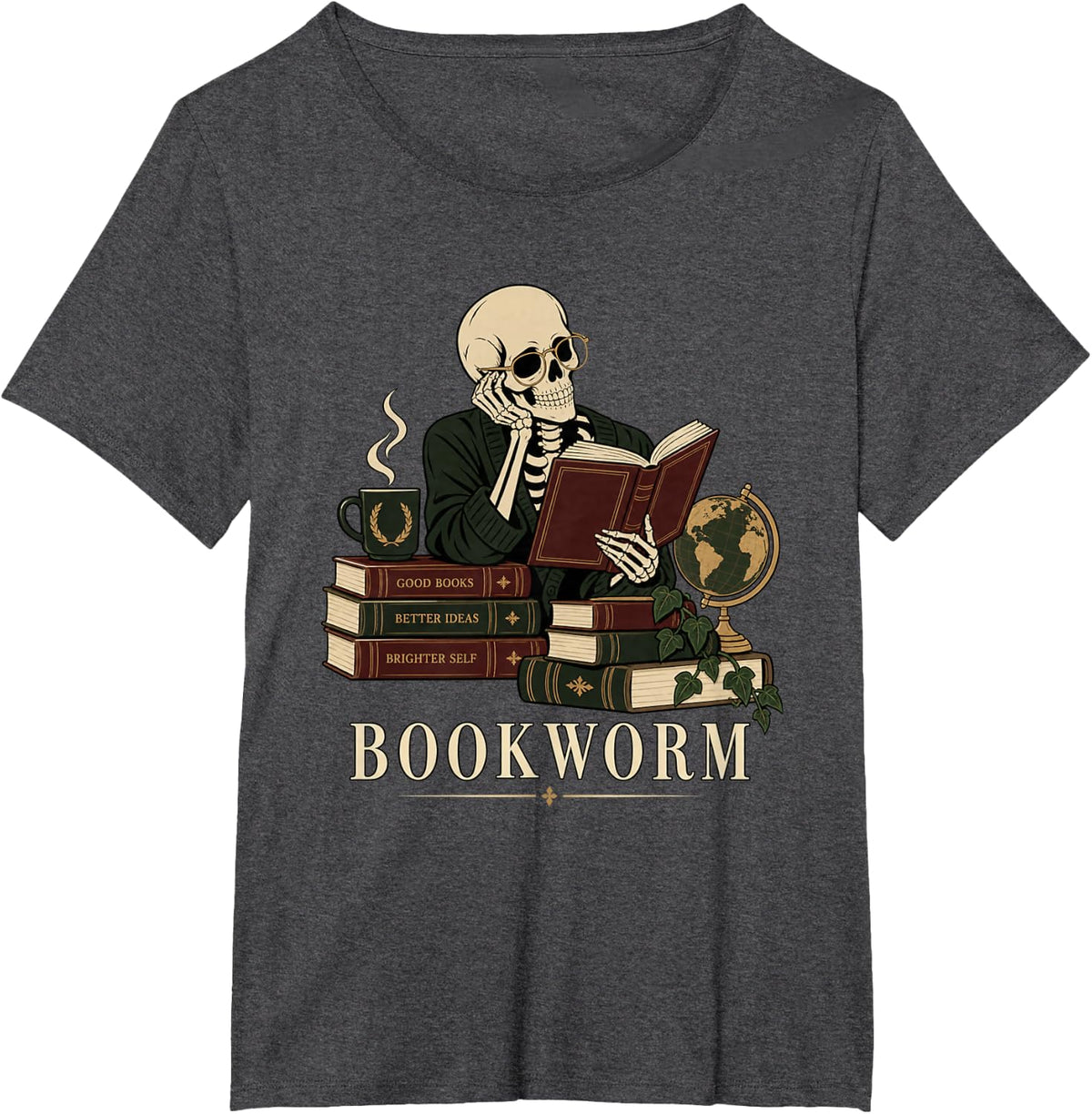Dark Academia Bookworm Humor for Library Days T-Shirt - Dark Heather Grey