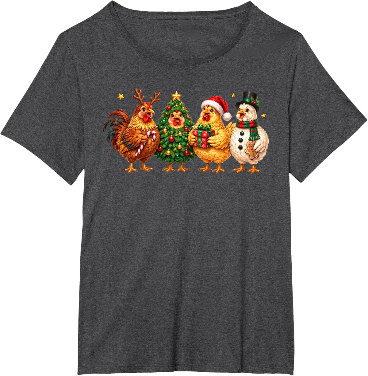 Christmas Lights Chicken Santa Funny Xmas Tree Holiday T-Shirt - Dark Heather Grey