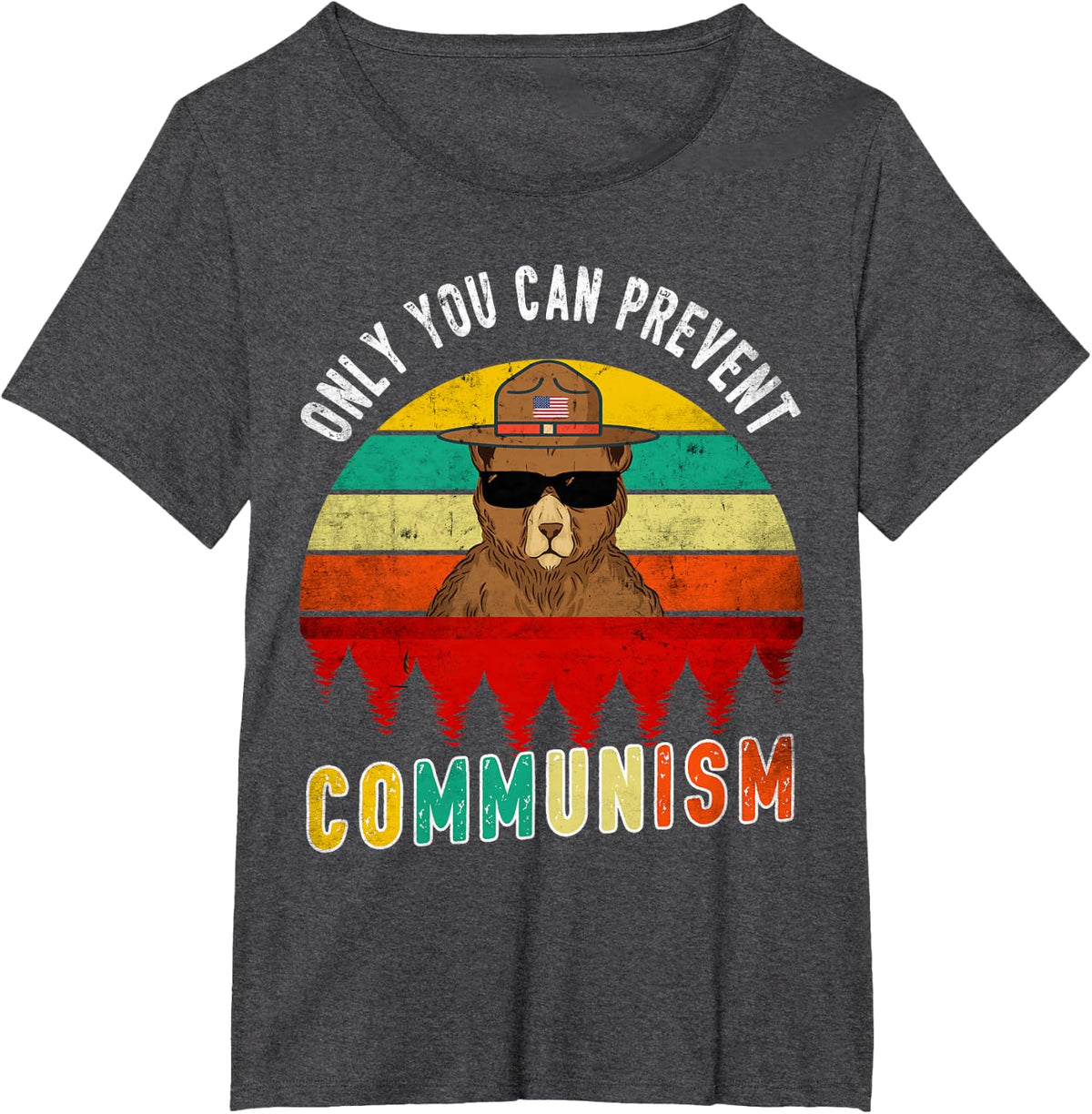 Only You Can Prevent Communism Russian Bear Retro Vintage T-Shirt - Dark Heather Grey
