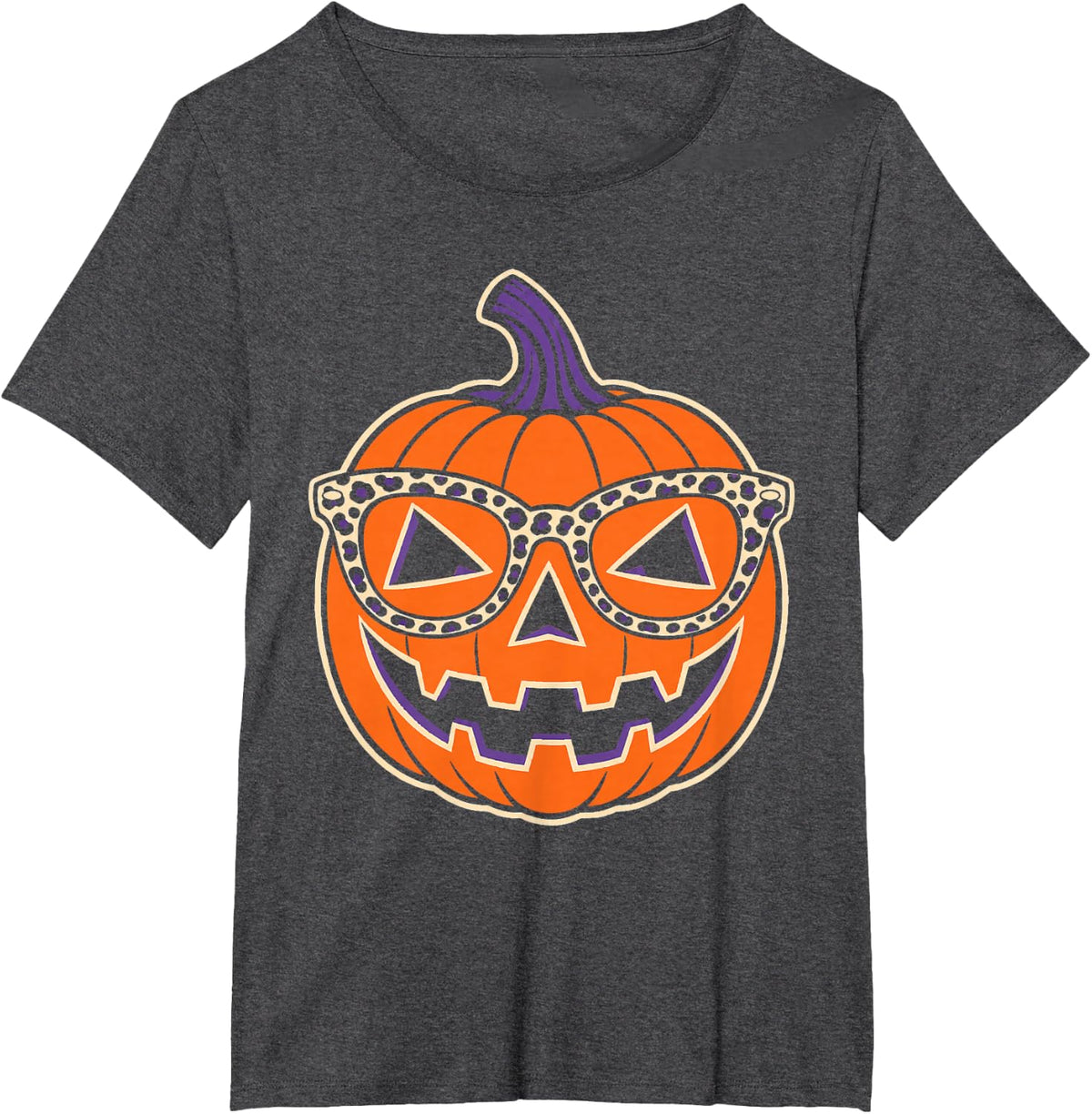 Halloween Jack O Lantern Leopard Print Glasses Vintage T-Shirt - Dark Heather Grey