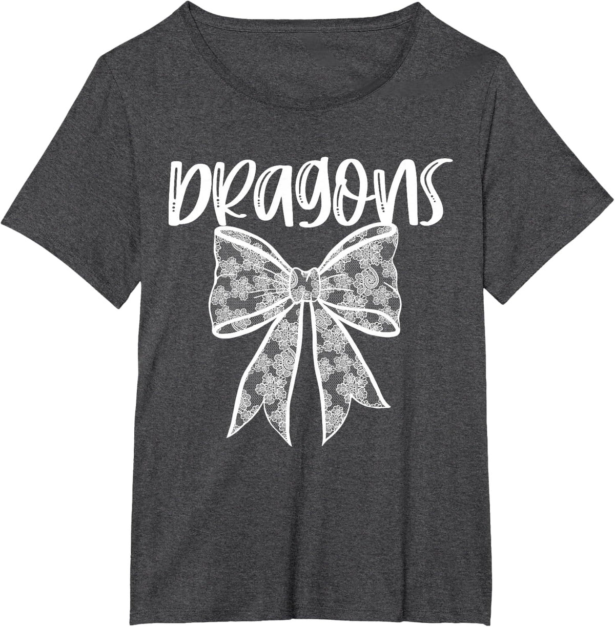 Dragons Coquette Aesthetic Girly Team Mascot Lace Bow Preppy T-Shirt - Dark Heather Grey