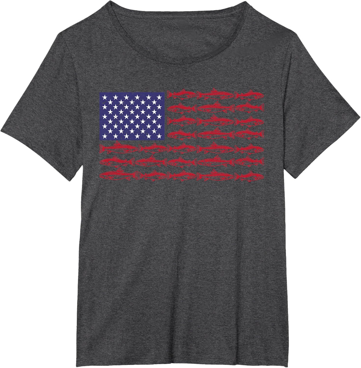 Fishing American Flag Boy Men Largemouth Bass Fish Patriotic T-Shirt - Dark Heather Grey