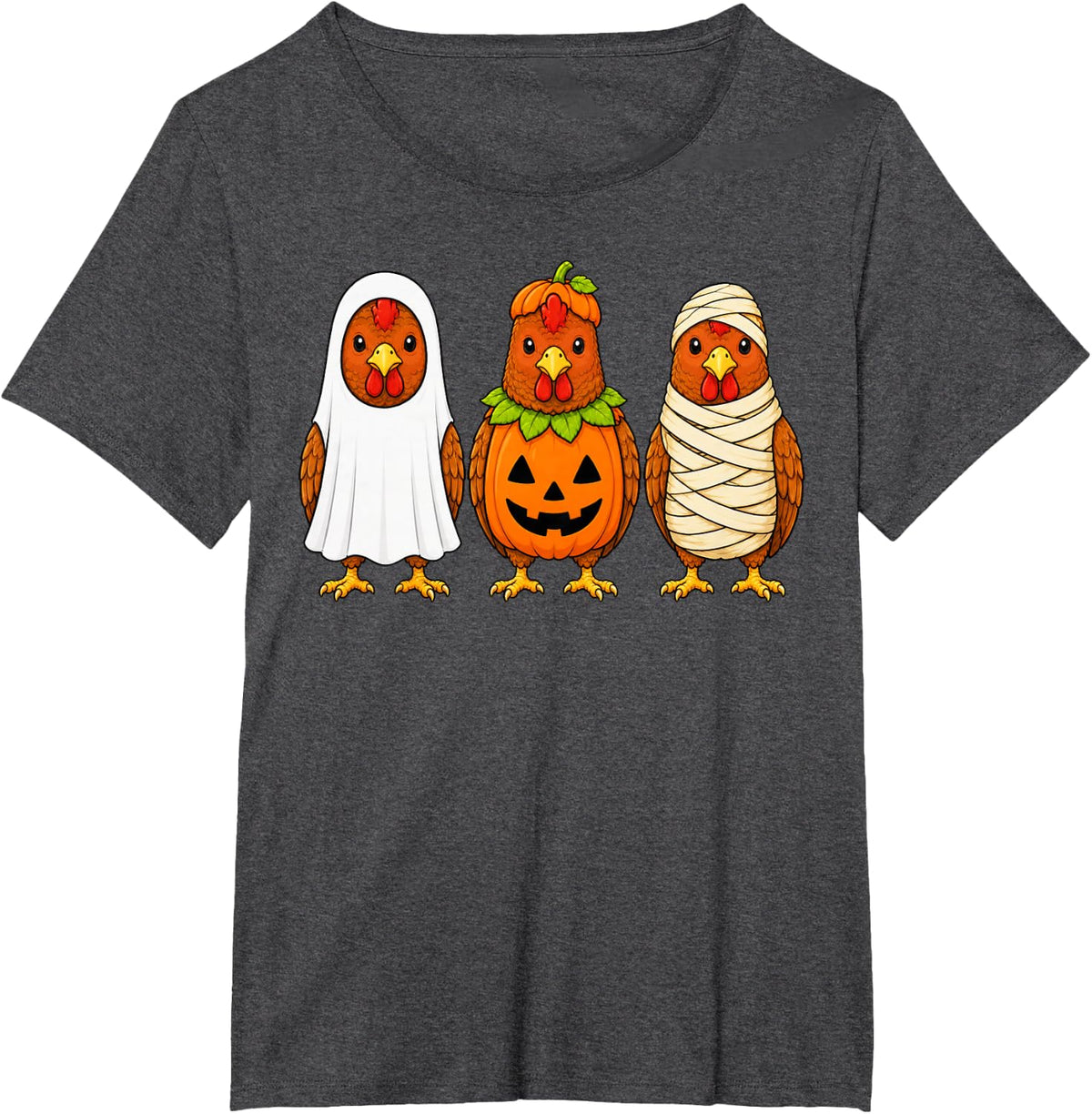 Spooky Chicken Pumpkin Ghost Halloween T-Shirt - Dark Heather Grey