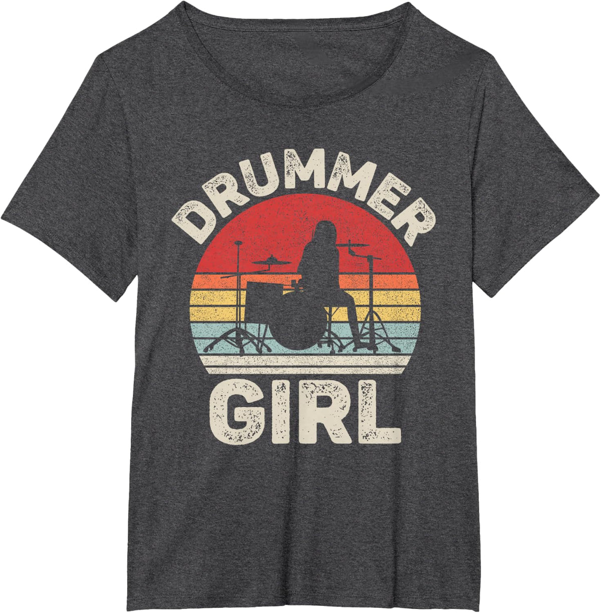 Vintage Retro Drummer Girl Shirt Drummer Gifts T-Shirt - Dark Heather Grey