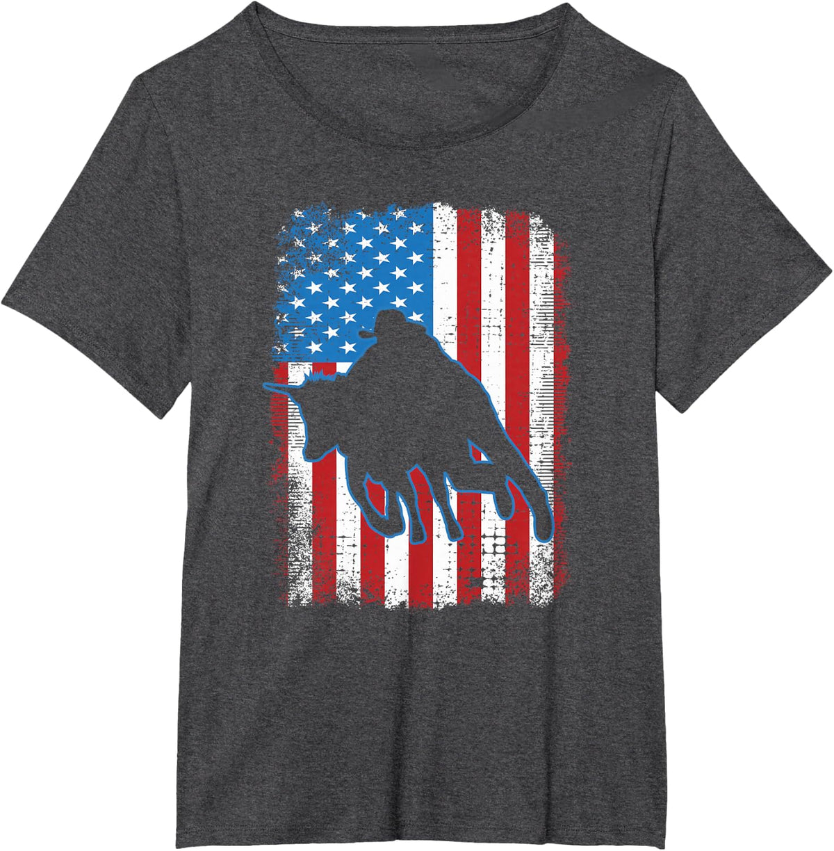 Steer Wrestling USA Flag Roping Rodeo Event Chute Dogging T-Shirt - Dark Heather Grey
