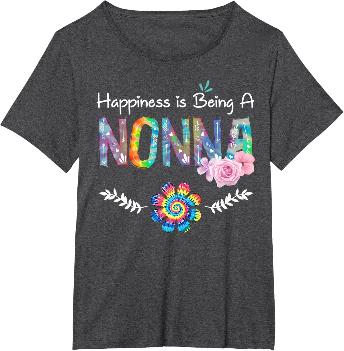 Happiness Is Being Nonna Flower Tie Dye Mother's Day T-Shirt - Dark Heather Grey