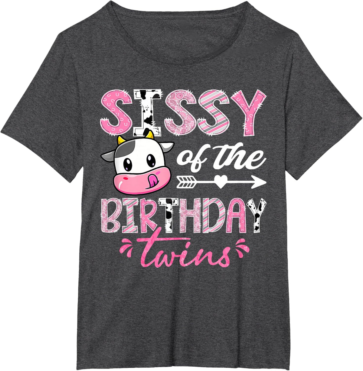 Sissy of The Birthday Twins Farm Cow 1st Birthday Party T-Shirt - Dark Heather Grey