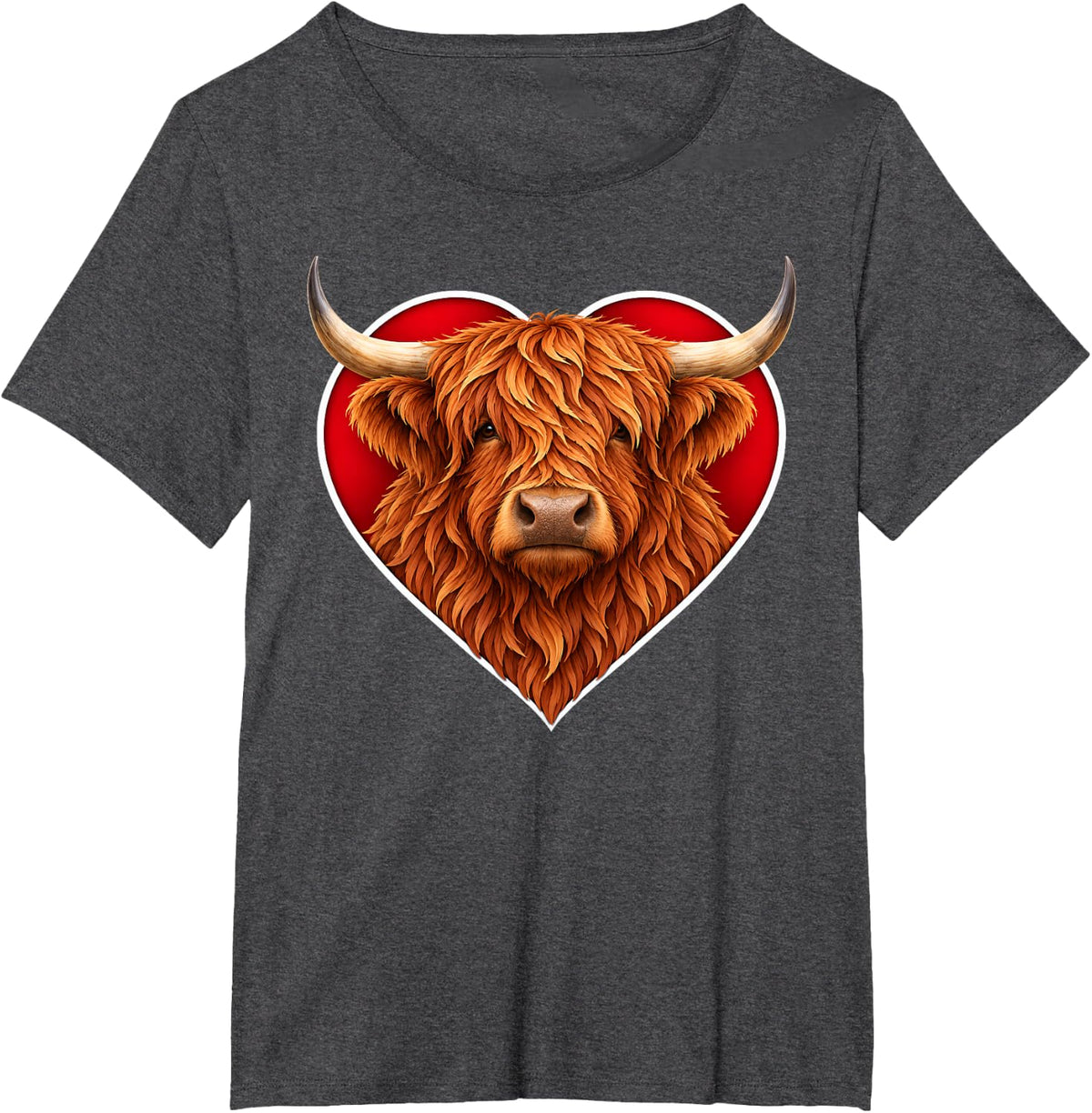 Highland Cow Heart T-Shirt - Dark Heather Grey