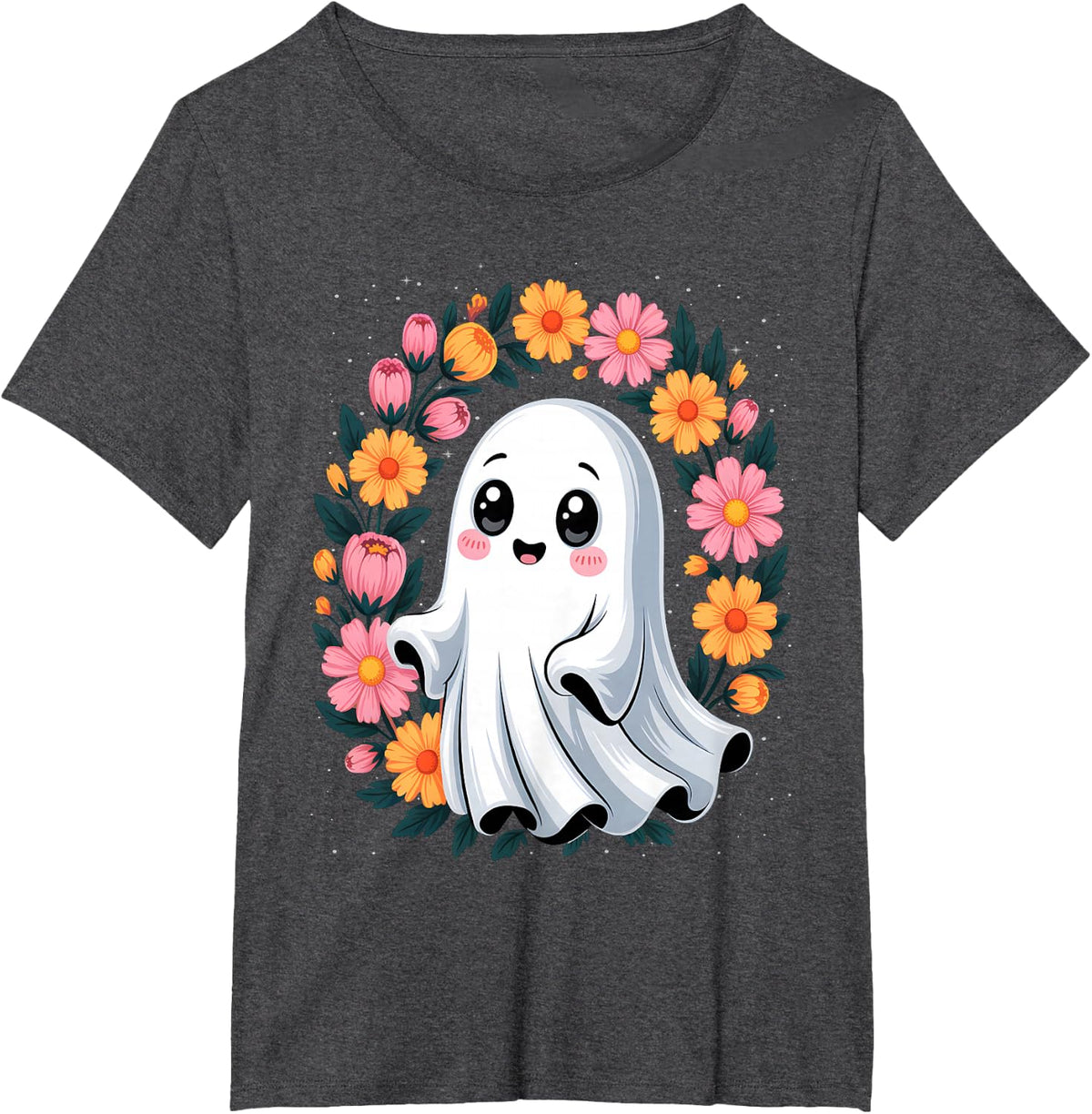 Floral Ghost Princess Spooky Season Halloween T-Shirt - Dark Heather Grey