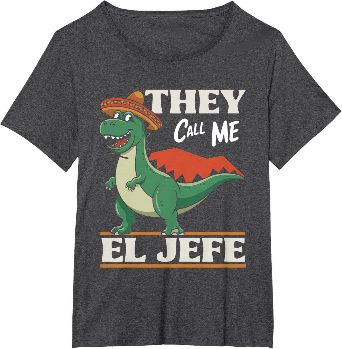 They Call Me El Jefe Funny Dinosaur Cinco De Mayo Men Kids T-Shirt - Dark Heather Grey