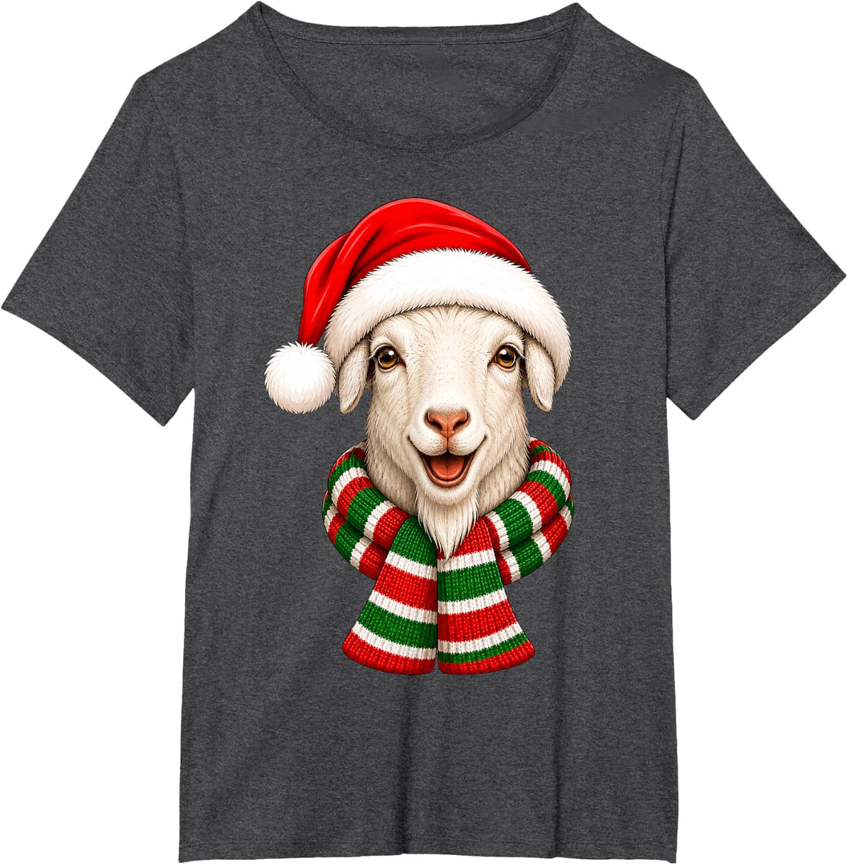 Goat Christmas Santa Hat Scarf Fun Goat Animal Lover Xmas T-Shirt - Dark Heather Grey