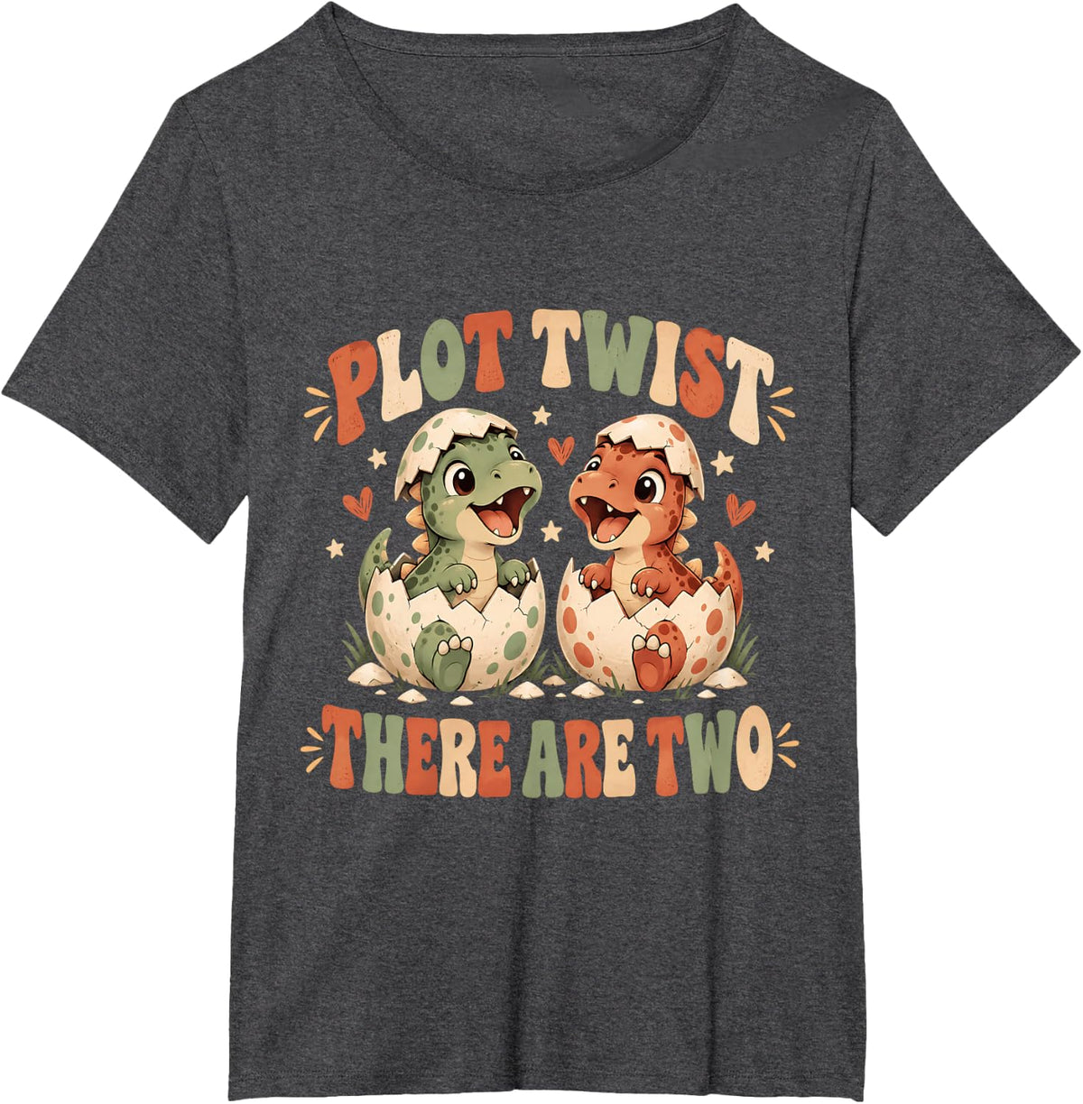 Plot Twist There are Two Twin Pregnancy Dinosaur Reveal T-Shirt - Dark Heather Grey