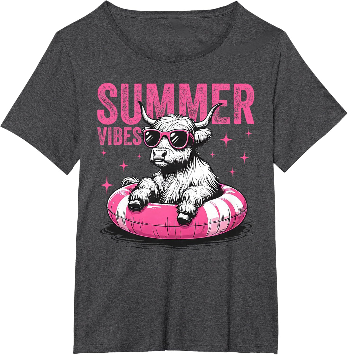 Summer Vibes Funny Highland Cow Pool Float Beach (2 Sided) T-Shirt - Dark Heather Grey
