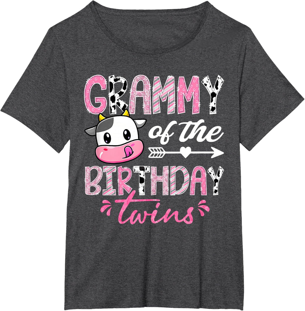 Grammy of The Birthday Twins Farm Cow 1st Birthday Party T-Shirt - Dark Heather Grey