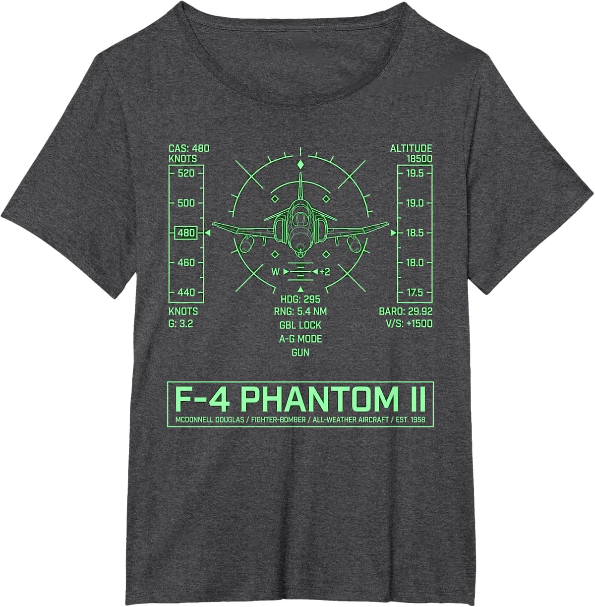 Cockpit HUD F-4 Phantom II Fighter Jet T-Shirt - Dark Heather Grey