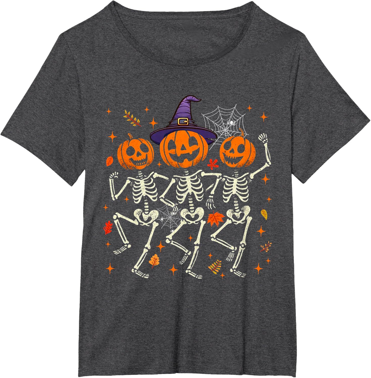 Pumpkin Skeleton Halloween Spooky Season Fall Tee for Women T-Shirt - Dark Heather Grey