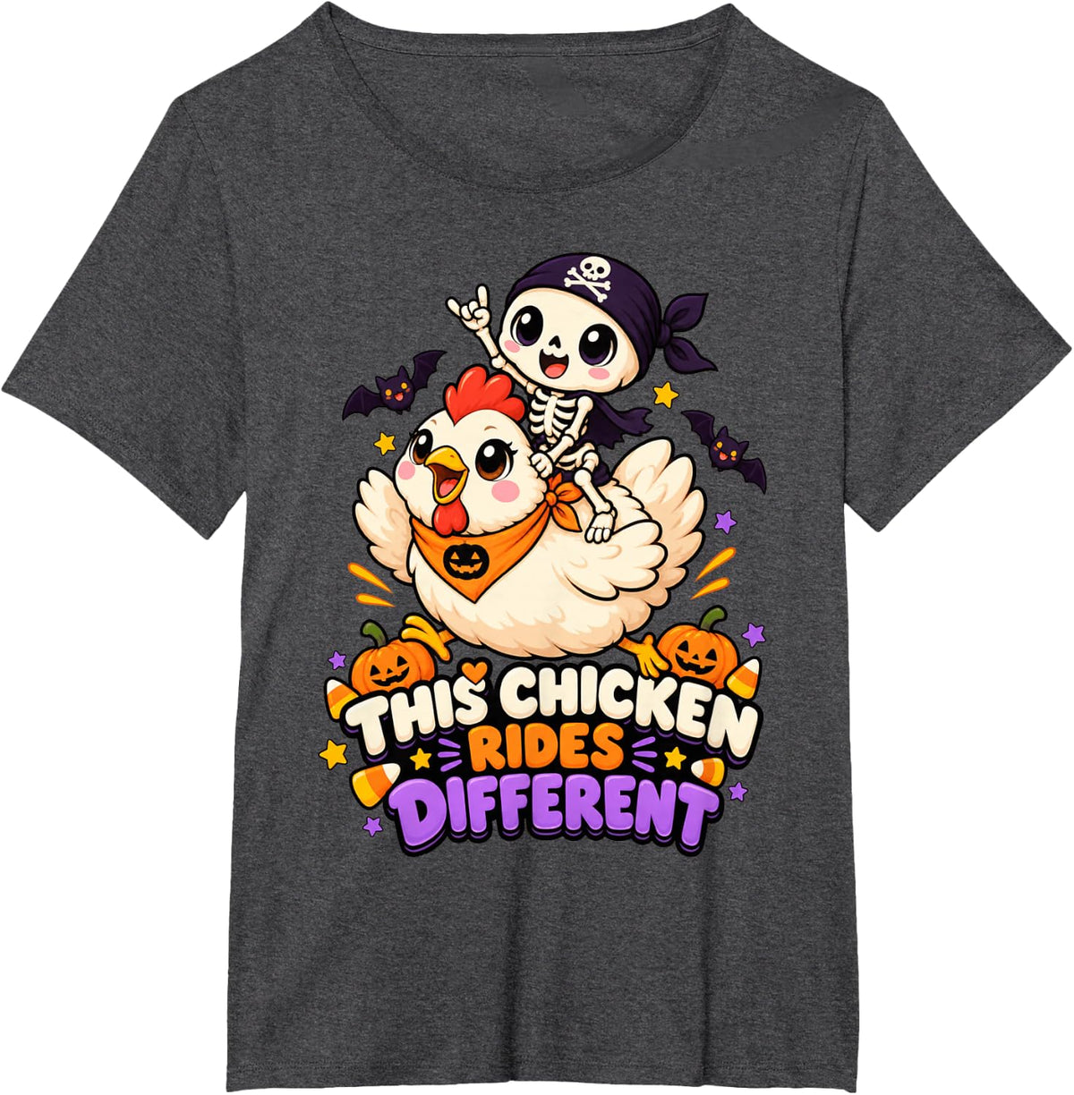 Chicken Rides Different Funny Riding Skeleton Halloween T-Shirt - Dark Heather Grey