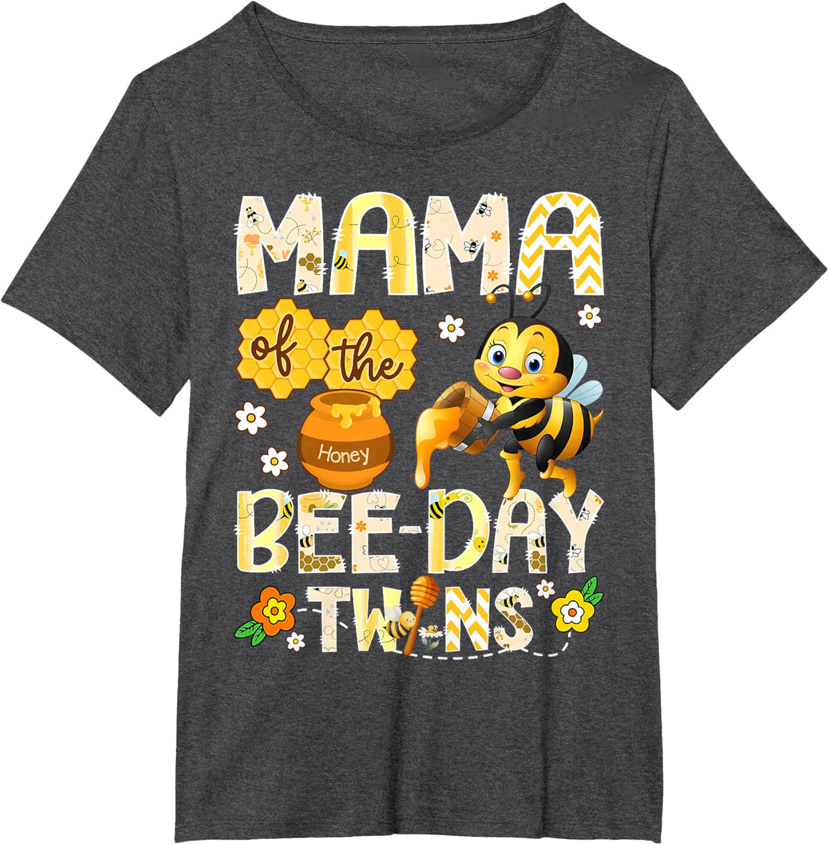 Mama of The Bee-Day Twins Funny Mama to Bee T-Shirt - Dark Heather Grey